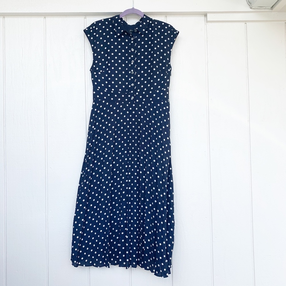 J. Crew Navy Polka Dot Midi Dress - Picture 2 of 7